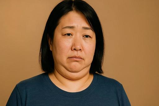 二重アゴの女性・悩み顔・顔のたるみ・加齢 二重アゴの女性・悩み顔・顔のたるみ・加齢の写真