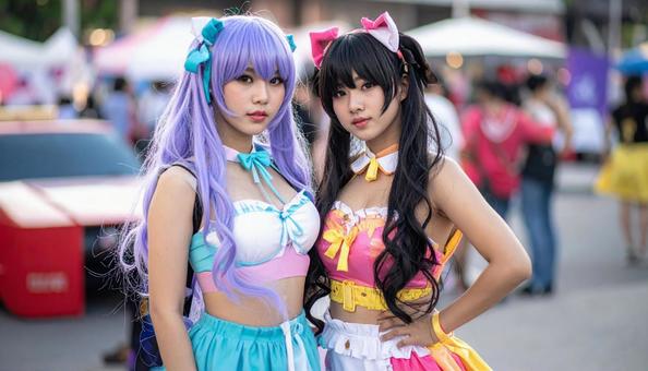 アニメイベントに参加したコスプレの女の子の写真