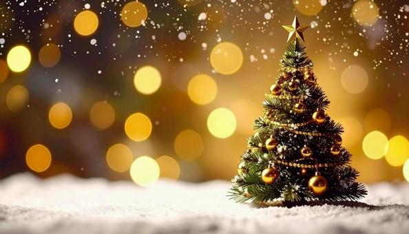 クリスマスツリーとシャンパンゴールド背景 クリスマスツリーとシャンパンゴールド背景の写真