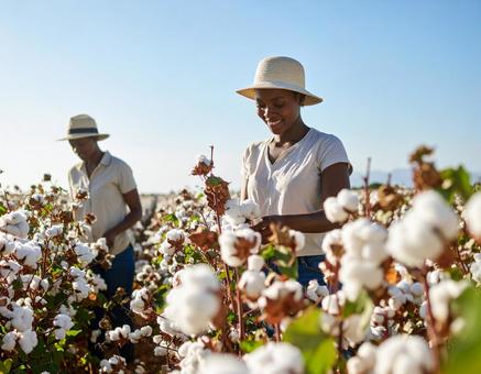 綿農場で働く人の写真