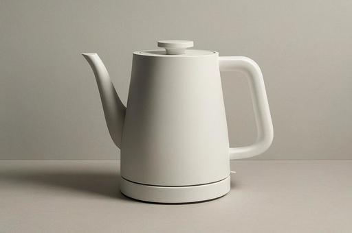 シンプルな白い電気ケトルの物撮の写真