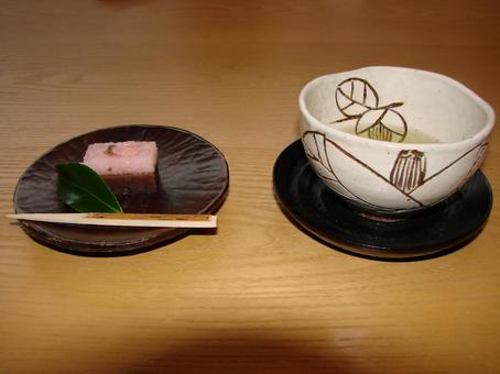 Sakura Yokan and Sencha, JPG Sakura Yokan and Sencha, JPG