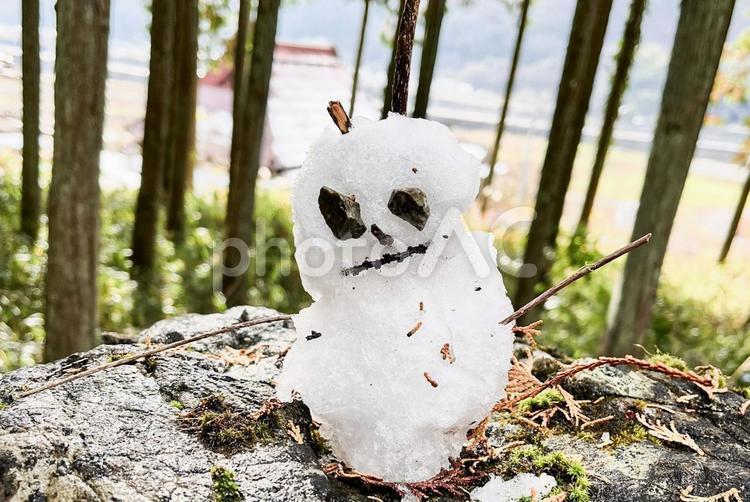 石と枝で作った小さな雪だるま 雪だるま,雪,冬の写真素材