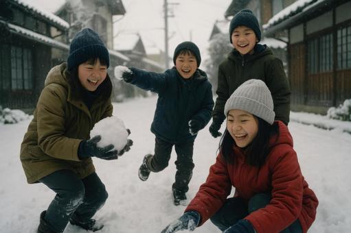 冬休みの雪遊び 冬休みの雪遊びの写真