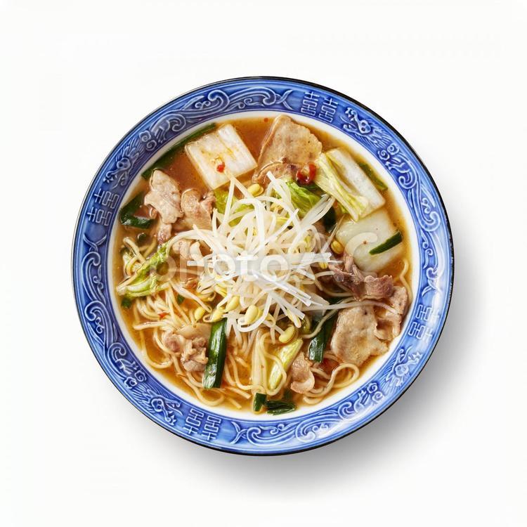 キムチラーメン　真俯瞰 キムチラーメン,ラーメン,キムチの写真素材