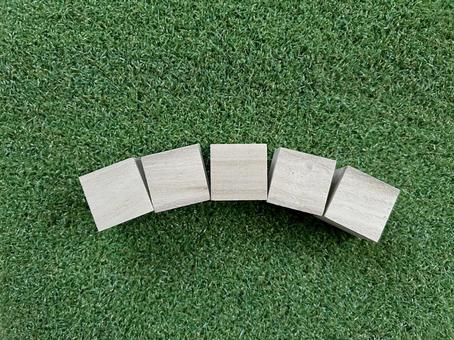 ブロック5個カーブグリーン背景1 ブロック,素材,グリーンの写真素材