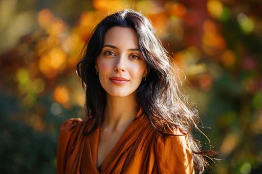 紅葉とロングヘアの女性-4の写真