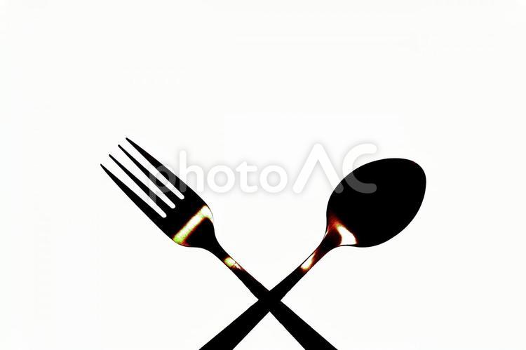 フォークとスプーンのシルエット フォーク,スプーン,食器の写真素材