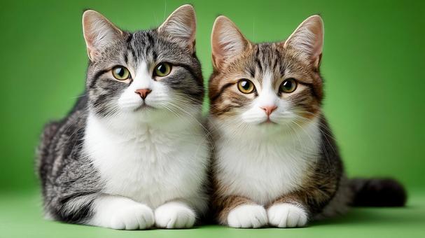 寄り添う2匹の猫 寄り添う2匹の猫の写真