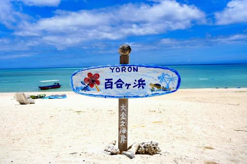 与論島・百合が浜 幻の砂浜にて 与論島・百合が浜 幻の砂浜にて 与論島,百合が浜,看板の写真素材