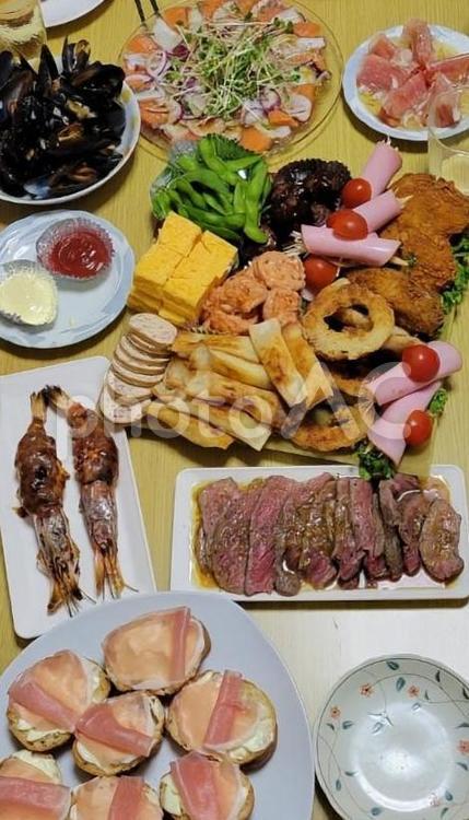 ホームパーティ③ 夕食,おうちごはん,おいしいの写真素材