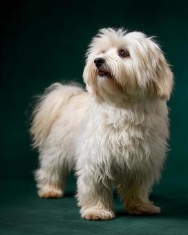 白い毛並みが美しいハバニーズ犬 白い毛並みが美しいハバニーズ犬の写真