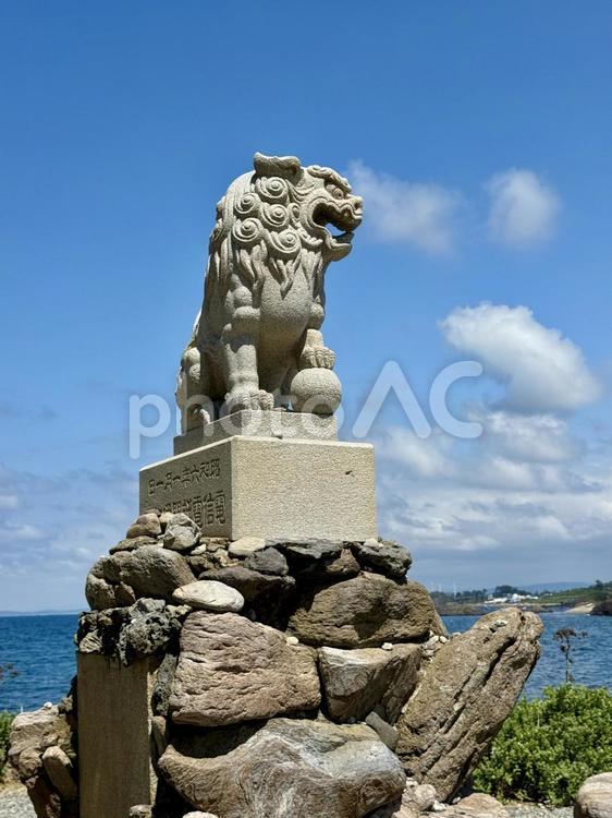 福井県東尋坊雄島の景色　狛犬 狛犬,石像,雄島の写真素材