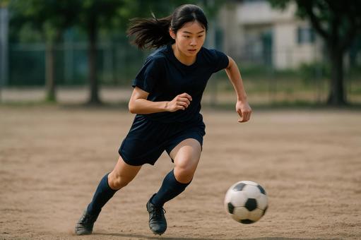 ドリブルする女子選手 ドリブルする女子選手の写真