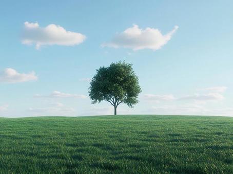 一本の木 草原 青空 自然 ※AI生成の写真