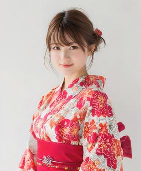 鮮やかな浴衣を着た日本人女性 鮮やかな浴衣を着た日本人女性の写真
