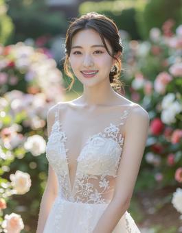 ウエディングドレスの女性 ウエディングドレスの女性の写真