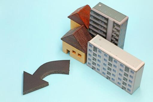 不動産価値下落のイメージ 不動産投資,投資,不動産の写真素材