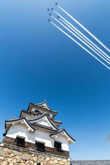 彦根城とブルーインパルス ブルーインパルス,彦根城,国体の写真素材