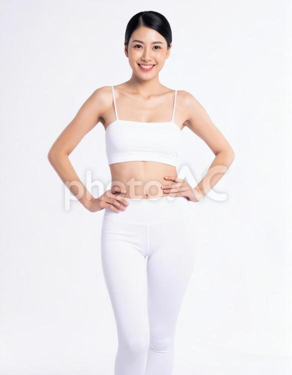美しく引き締まった体の女性 女性,笑顔,美肌の写真素材