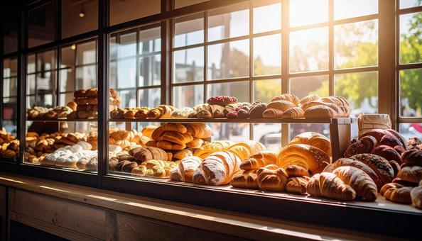 パン屋に並べられるたくさんのパン パン屋に並べられるたくさんのパンの写真