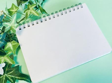 White spiral notebook and green, JPG