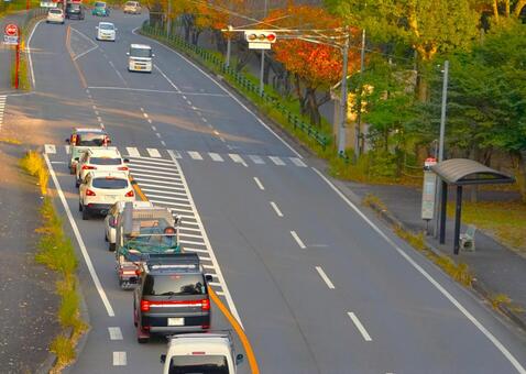 紅葉の道路（俯瞰）① 道路,紅葉,秋の写真素材