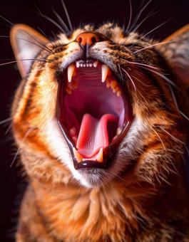 大きく口を開ける猫 大きく口を開ける猫の写真