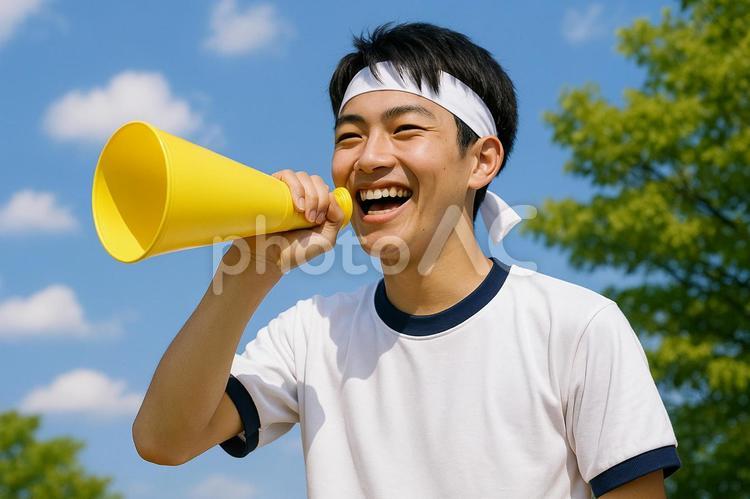 応援する男子高校生 男,男子,高校生の写真素材