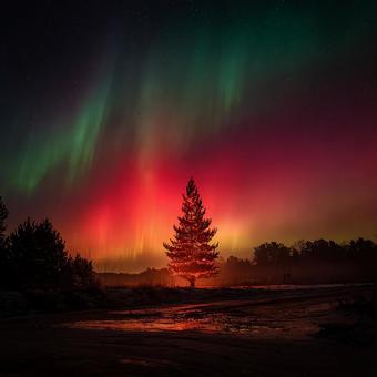 幻想的な夜空を彩るオーロラ 幻想的な夜空を彩るオーロラの写真