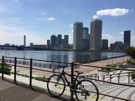 豊洲 自転車,町並み,豊洲の写真素材