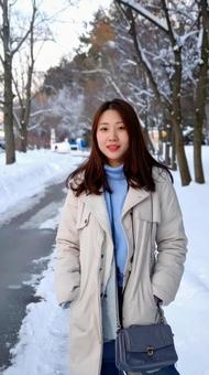 冬の雪の中の可愛い女性 冬の雪の中の可愛い女性の写真