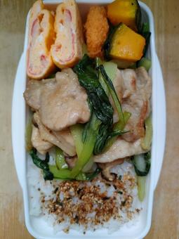 Pork, bok choy, noodle soup and ginger fried bento!, JPG Pork, bok choy, noodle soup and ginger fried bento!, JPG
