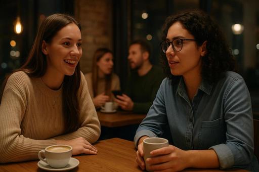 カフェで語らう友人 カフェで語らう友人の写真