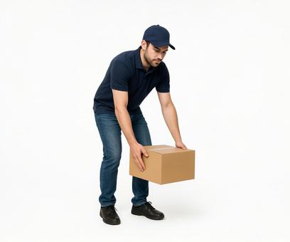 配送スタッフが重い荷物を運ぶ瞬間 配送スタッフが重い荷物を運ぶ瞬間の写真
