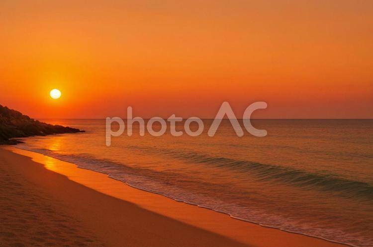 海岸の景色（夕焼け） 夕焼け,夕日,美しいの写真素材