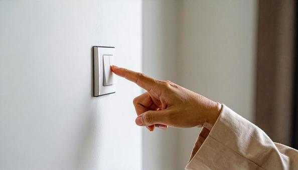 スイッチを押す日本人女性の手 スイッチを押す日本人女性の手の写真