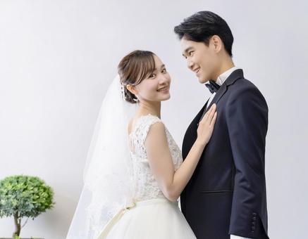 Bride in a dress and groom in a tuxedo, bride, bridegroom, wedding, JPG