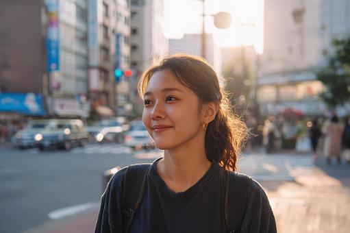 夕焼けに照らされての写真