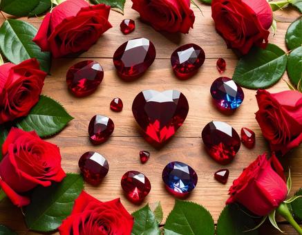 1月の誕生石　赤いガーネットと薔薇の写真