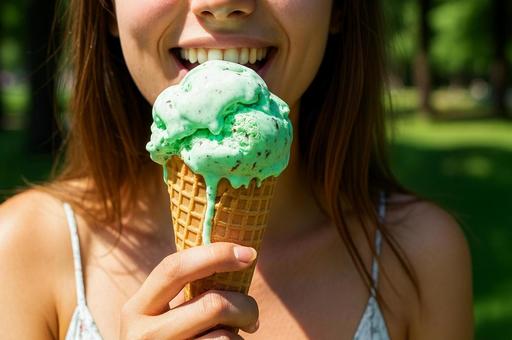 アイスを食べる女性 アイスを食べる女性の写真