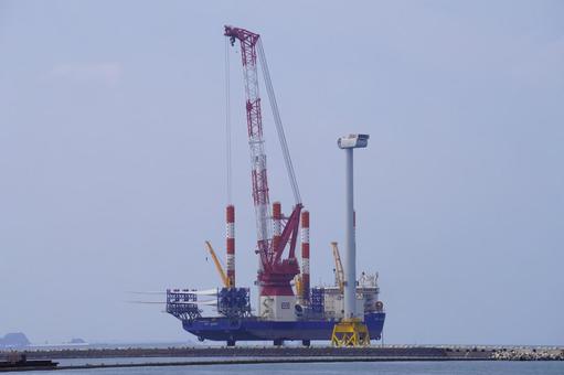 海上工事風景 海上工事風景 工事,風力発電機,エコの写真素材