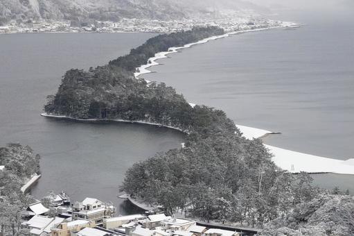 天橋立2 天橋立,冬景色,雪景色の写真素材