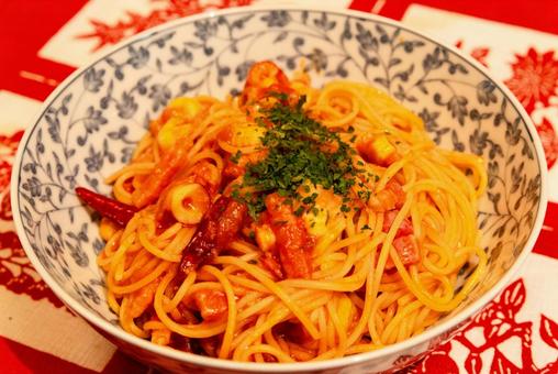 Octopus and bacon spaghetti all'arrabiata, JPG Octopus and bacon spaghetti all'arrabiata, JPG
