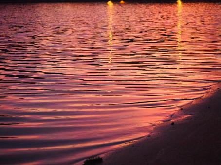 夕暮れに染まる海の写真