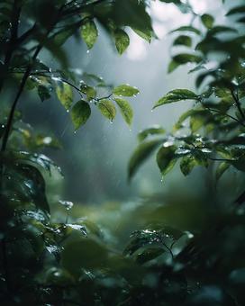 瑞々しい緑、雨のしずく 瑞々しい緑、雨のしずくの写真