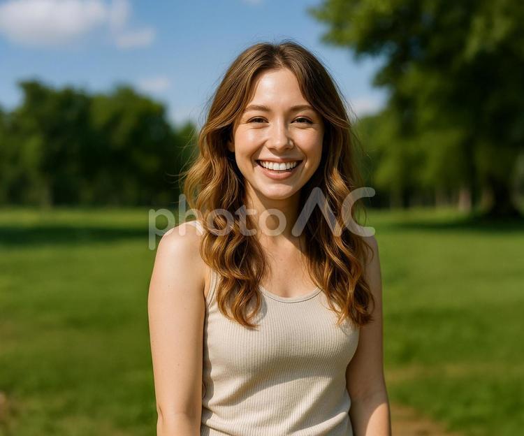 自然の中で笑う美しい女性の写真 女性,若い,笑顔の写真素材