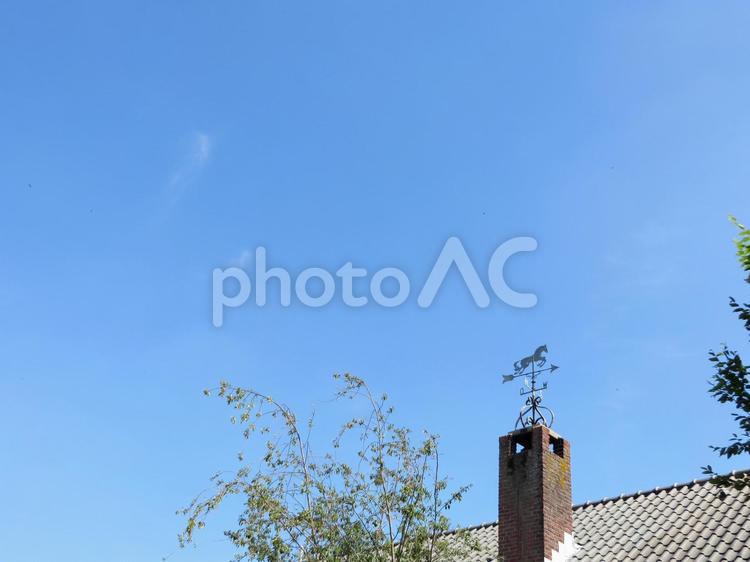 風見馬と家 かざみどり,風見鶏,風見鳥の写真素材