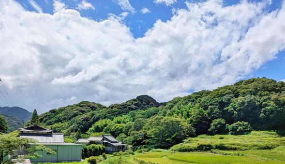 里山の緑と、清々しい夏の空-01 夏,夏山,田園の写真素材
