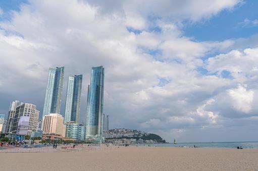海雲台の街並みと砂浜 海雲台,韓国,韓国旅行の写真素材